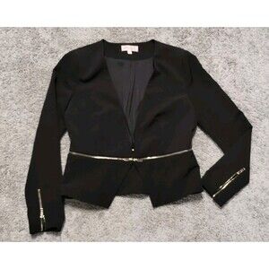 Philosophy Women's Cropped Blazer Size 6 Black Open Front Gold Zipper S/M